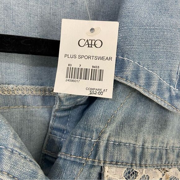 NWT Cato Womens 18/20 Blue Denim Jacket Lace Detail Cottagecore Streetwear Boho - Picture 4 of 8